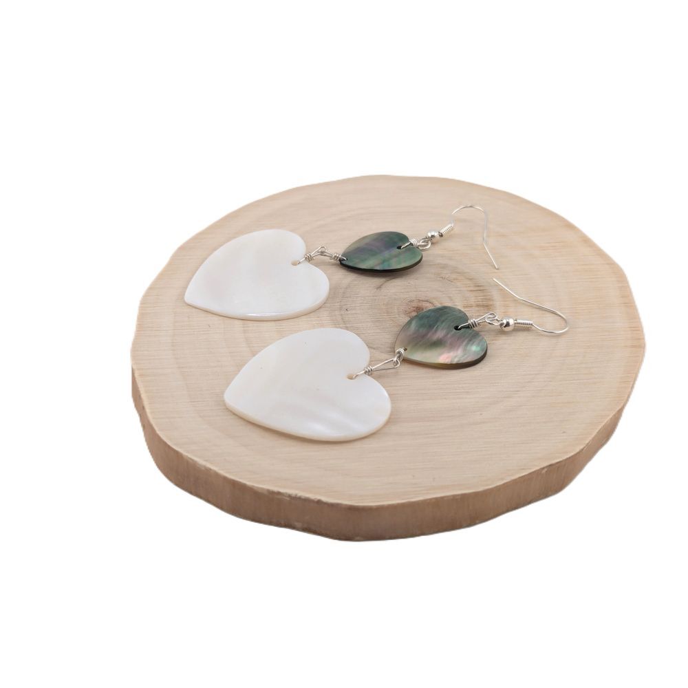 Santo Domingo Heart Mother of Pearl Sterling Silver Dangle Earrings** - Picture 7 of 9
